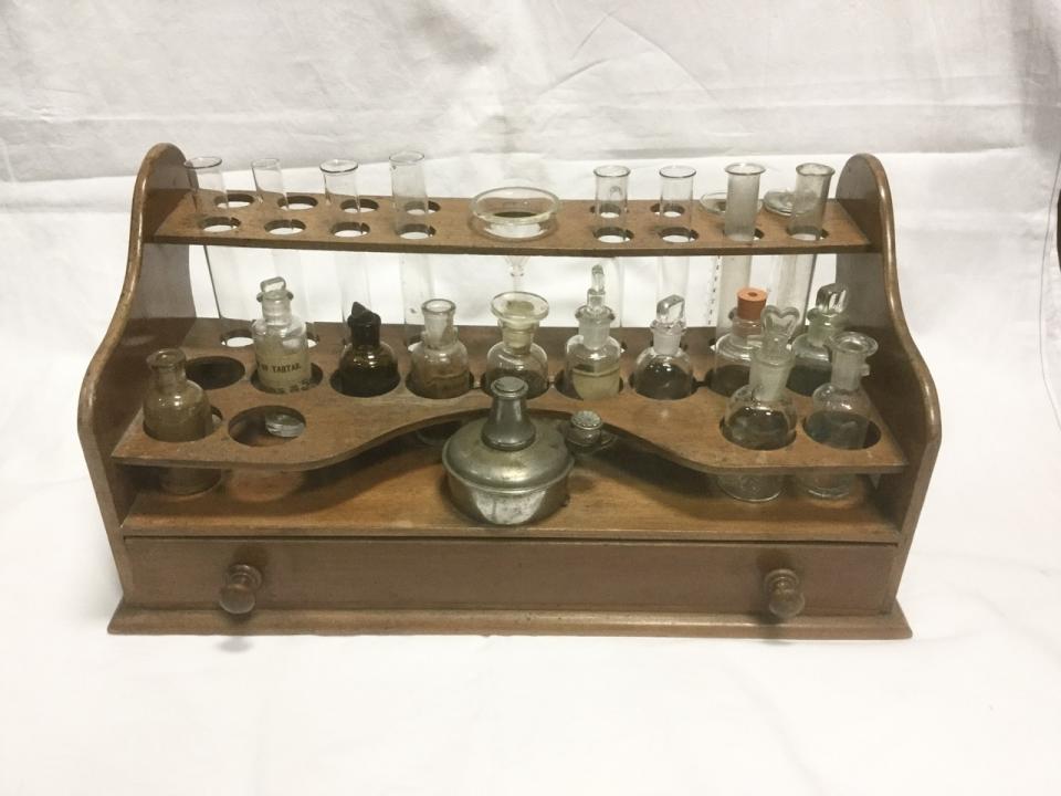 Vintage Wooden Laboratory Stand CURIOUS SCIENCE