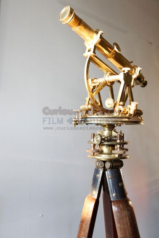 Period Brass Theodolite on wooden tripod CURIOUS SCIENCE