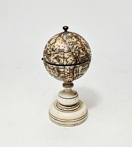 Small Carved Bone Globe / Sundial