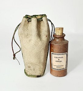 Bottle In Leather Drawstring Bag