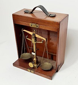 Period Brass Scales In Retractable Wooden Case