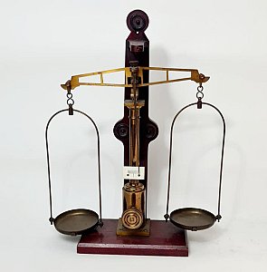 Brass Weighing Scales On Wooden Base