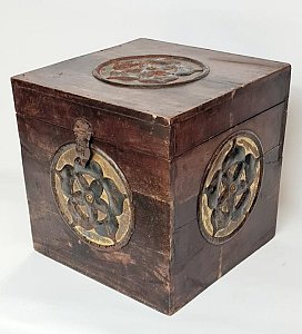 Wooden Box With Metal Flower Motif