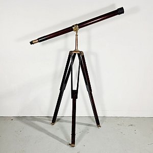 Wooden Telescope On Lacquered Tripod