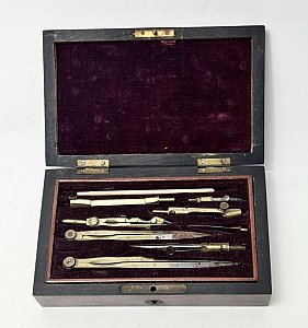 Technical Drawing Set In Wooden Case