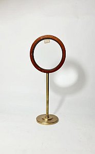 Wooden Framed Magnifier On Brass Stand