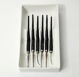 Ebony Handled Dental Scalers in Ceramic Steriliser