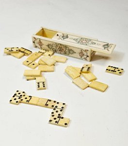 Miniature Ivorine Dominoes Set In Case
