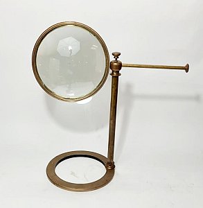 Large Magnifying Glass On Brass Stand