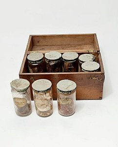 Vintage Glass Jars In Wooden Case