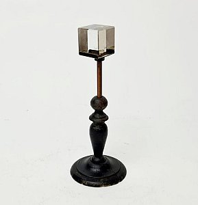 Vintage Glass Cube On Wooden Stand
