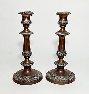 Pair Of Brass And Copper Candlesticks