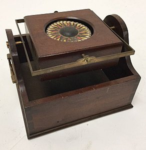 Wooden-cased, gimballed compass