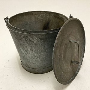 Large galvanised bucket with lid