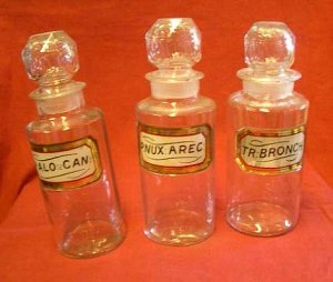 Pharmacy bottles with cut glass stoppers