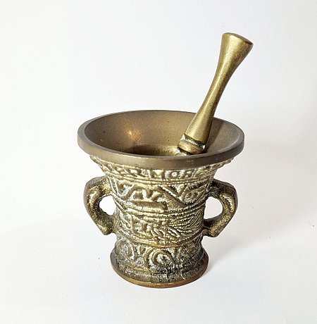 Small Decorative Brass Pestle & Mortar
