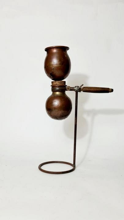 Double Copper Spherical Flask on Stand