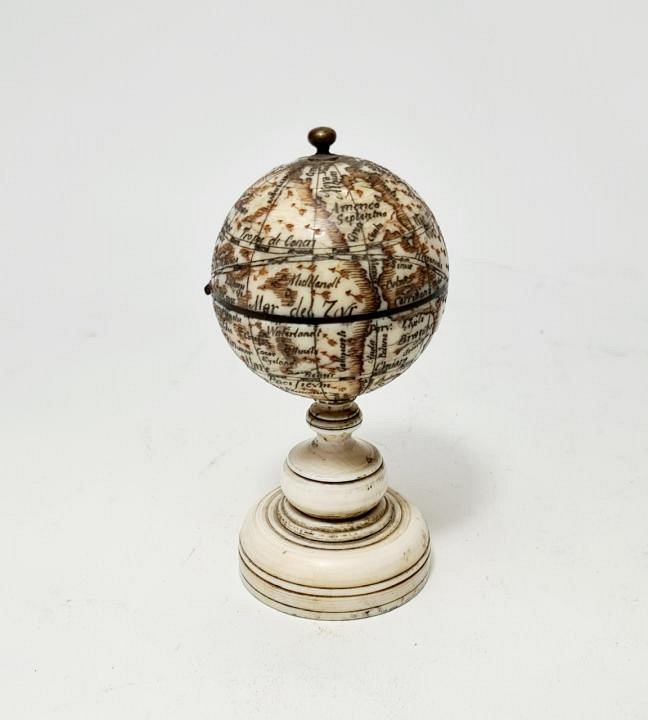Small Carved Bone Globe / Sundial