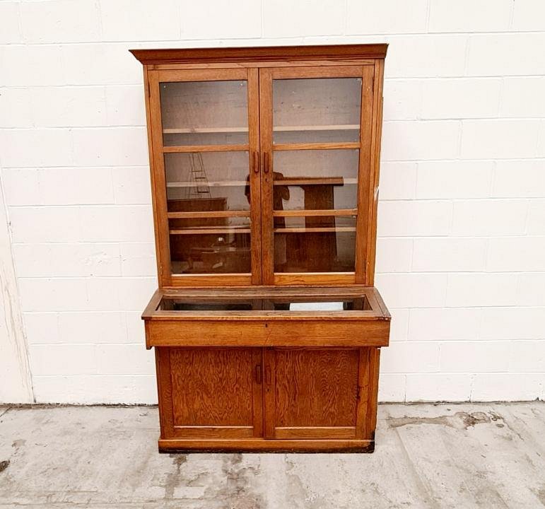Oak Cabinet With Display Case