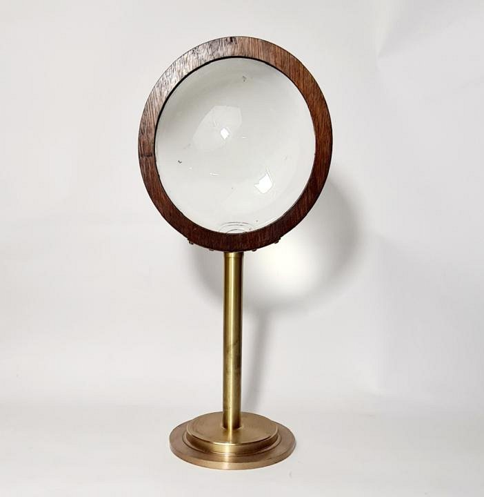 Wooden Framed Magnifier On Brass Stand
