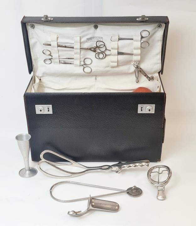 Mid 20th Century Midwife Bag With Contents