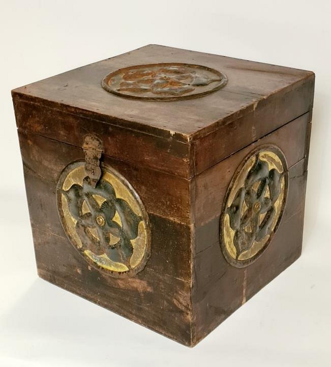 Wooden Box With Metal Flower Motif