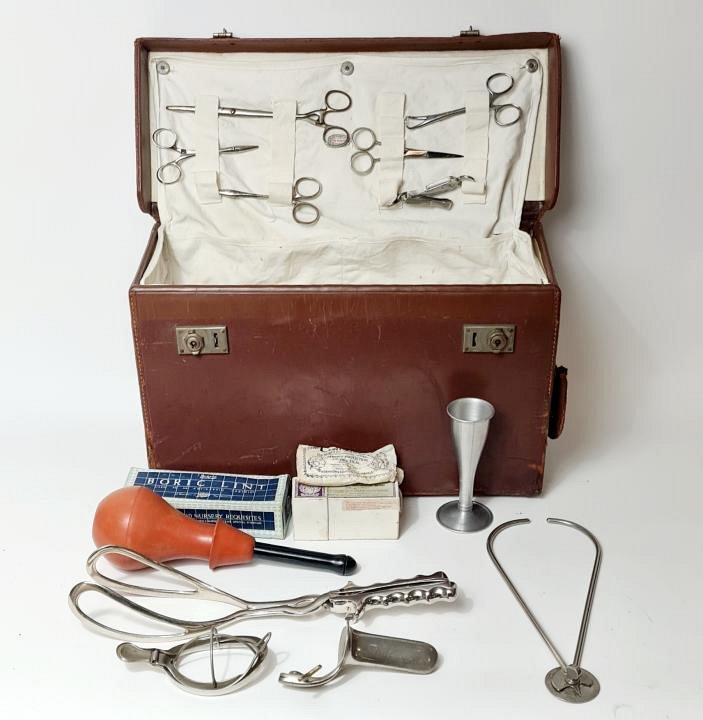 Early 20th Century Midwife’s Bag With Contents