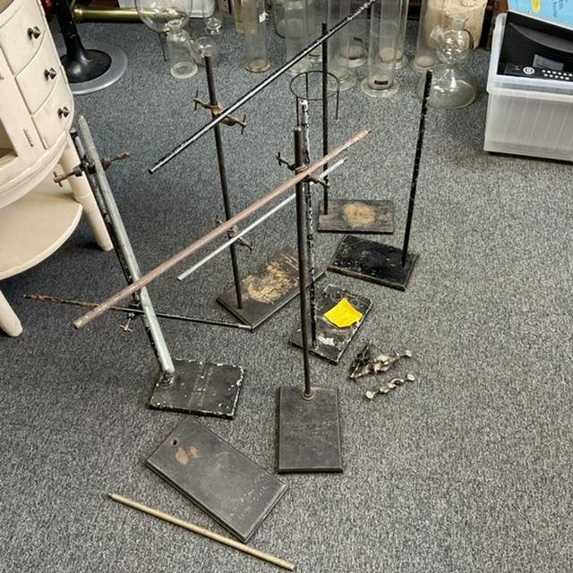 Selection of retort stands, clamps and poles.