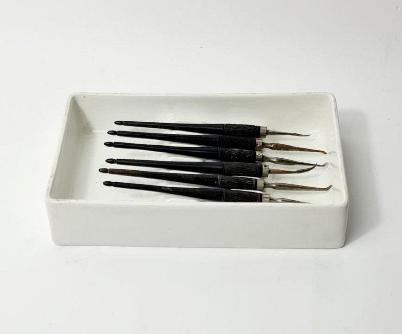 Ebony Handled Dental Scalers in Ceramic Steriliser