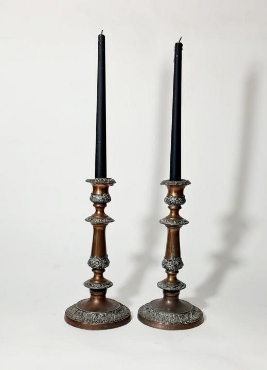 Pair Of Brass And Copper Candlesticks