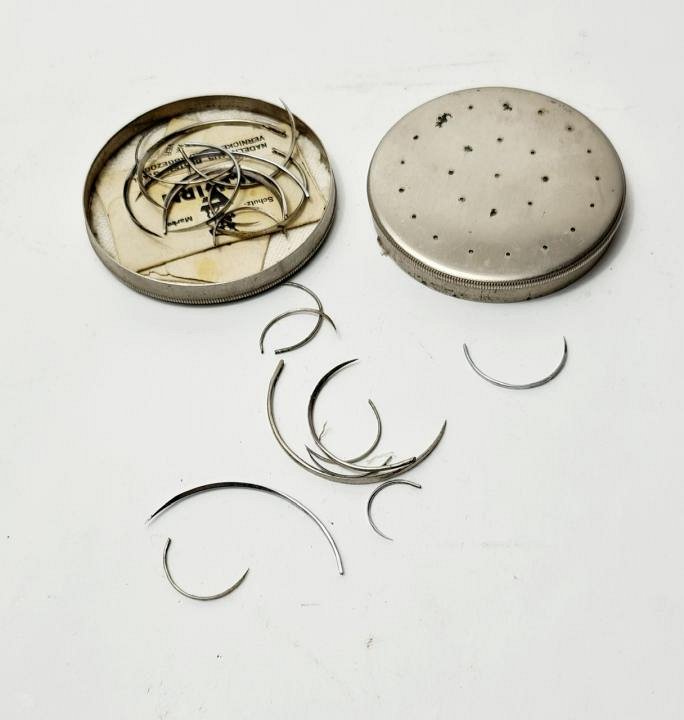 Metal Tin Of Assorted Suturing Needles