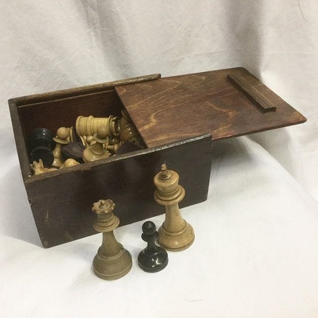 Vintage Chess Set In Wooden Box