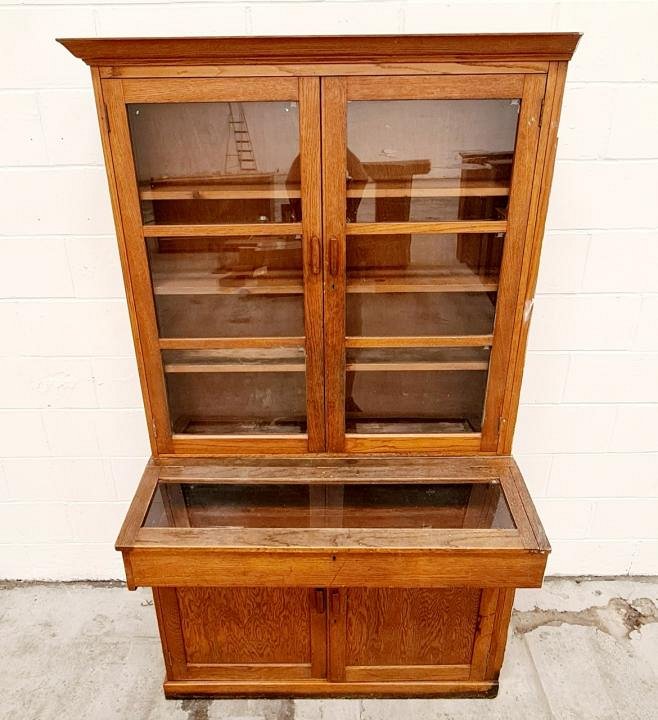 Oak Cabinet With Display Case