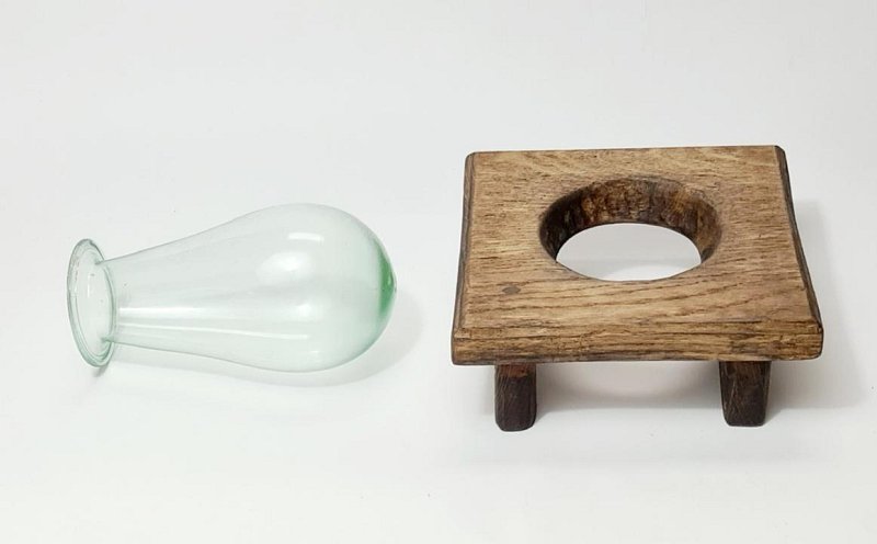 Glass Flask on Wooden Base