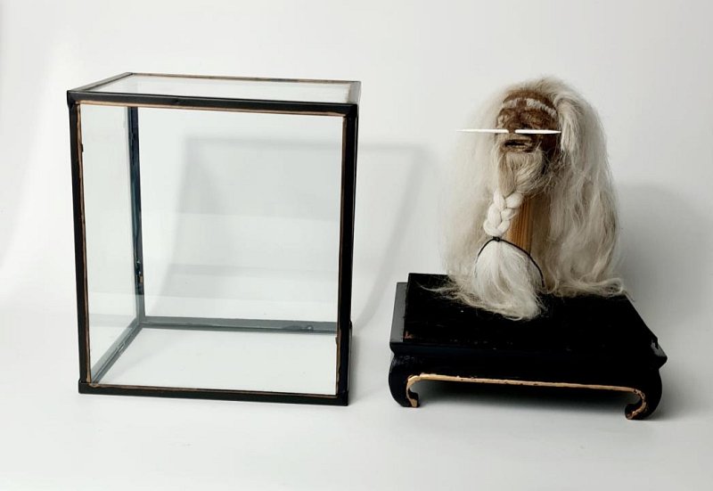 Imitation Shrunken Head in Vintage Glass Display Case