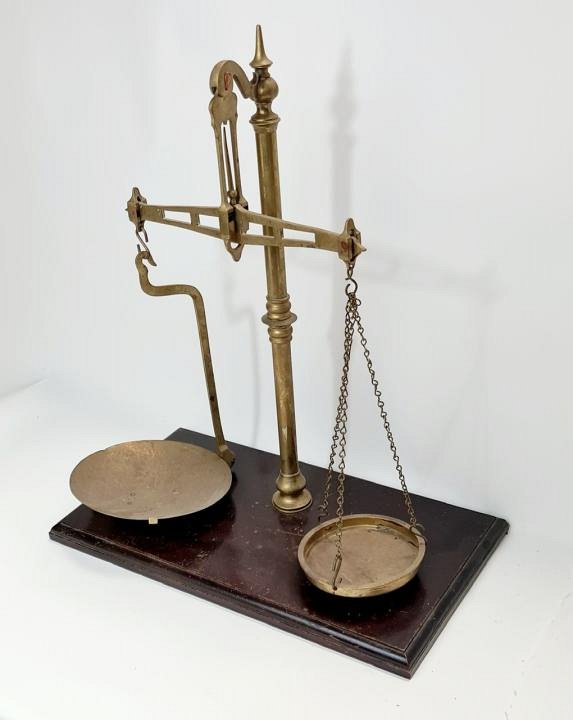 Brass Scales With Wooden Base