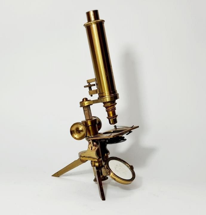 Period Brass Microscope With Folding Legs