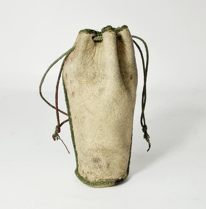 Bottle In Leather Drawstring Bag