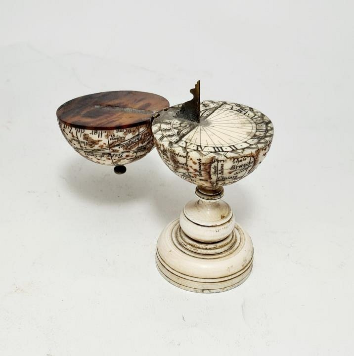 Small Carved Bone Globe / Sundial