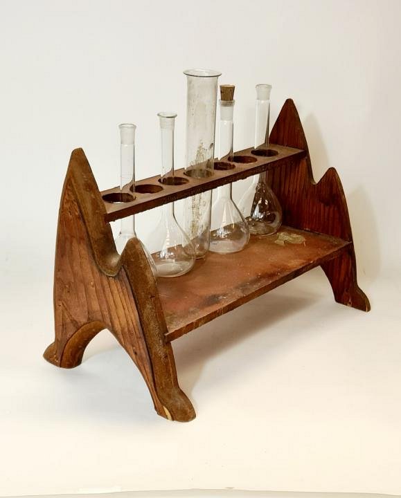Gothic-Style Wooden Laboratory Stand & Contents