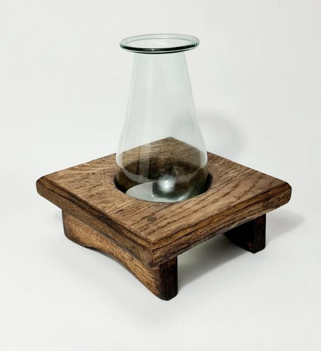 Glass Flask on Wooden Base