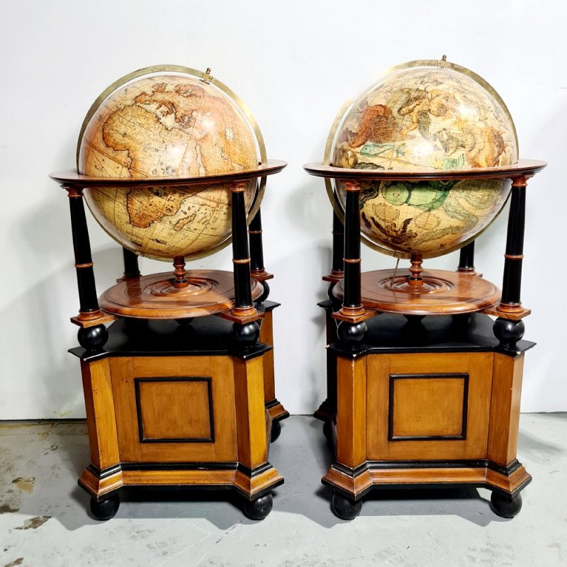 Pair Of Coronelli Globes On Plinths