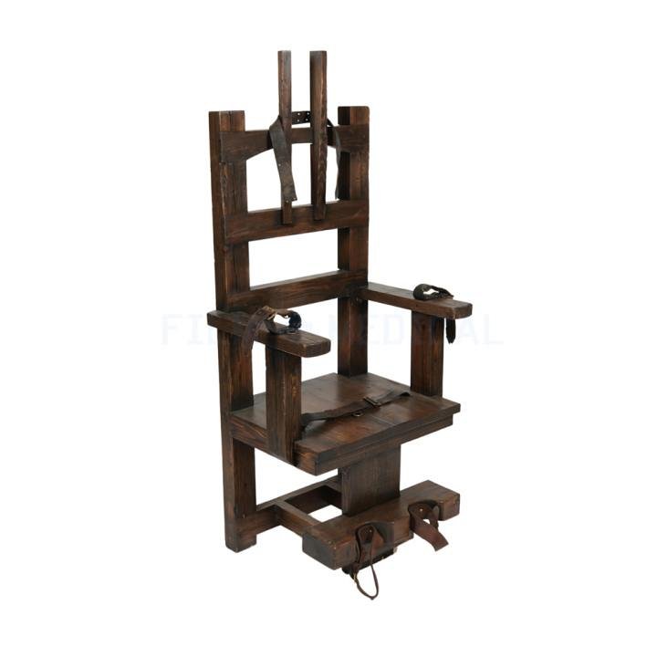  Wooden electric chair with leather restraining straps