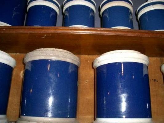Selection of blue drug jars