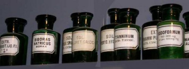 Green glass chemists rounds. 19th century