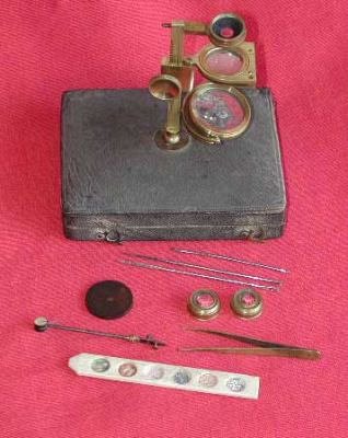 18th century simple microscope and accessories